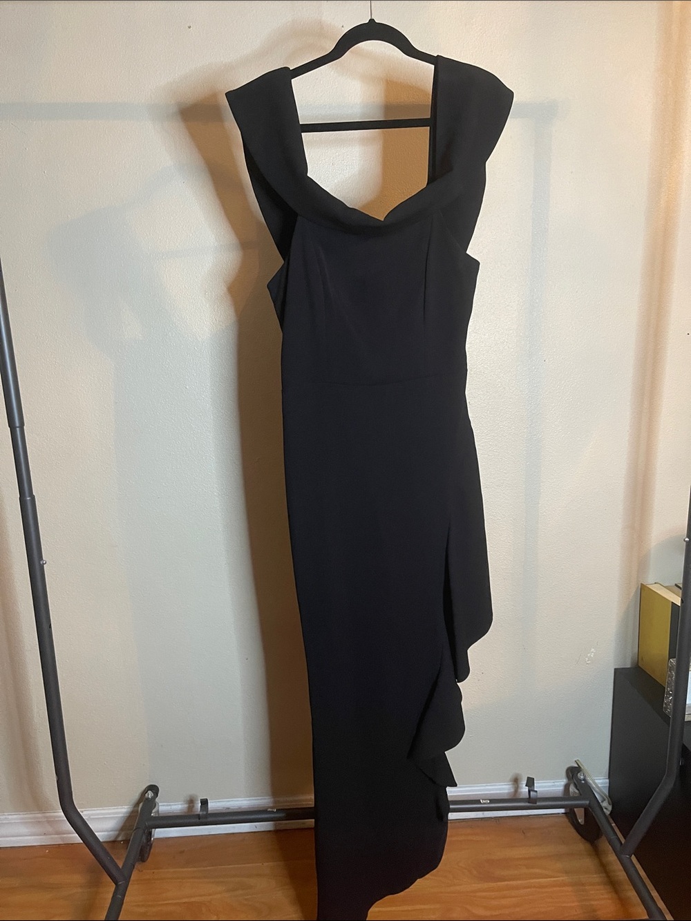 Elliatt Black Cowl Neck Maxi Dress with Side Ruffle